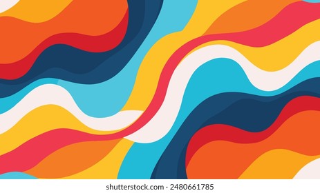 Colorful abstract wavy pattern with vibrant hues of orange, blue, and red. Ideal for backgrounds, wallpapers, and creative designs