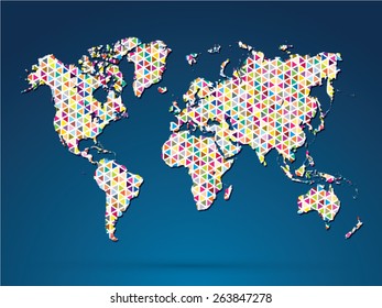 Colorful Abstract World map, designed using colorful triangle shape, graphic,vector