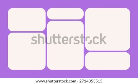 Colorful Abstract Y2K Vector Bento Grid Layout With Blob Geometric Shapes. Flat Modern Geometric Pattern With Simple Frames And Futuristic Layout Style. Modern Vector Frames For Stylish Collages