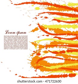 Colorful abstract yellow and orange splashes and spatters. Modern creative background for trendy design. Vector illustration.Juicy colors