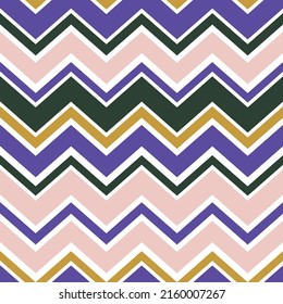 Colorful Abstract Zigzag Seamless Pattern Trendy Fashion Design Minimalist Color Combinations Perfect for Allover Fabric Print or Wrapping Paper Electric Purple Tones
