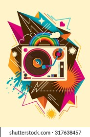 Colorful abstraction with turntable. Vector illustration.