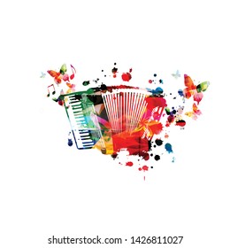 Colorful accordion with music notes isolated vector illustration design. Music background. Accordion poster with music notes, festival poster, live concert events, party flyer