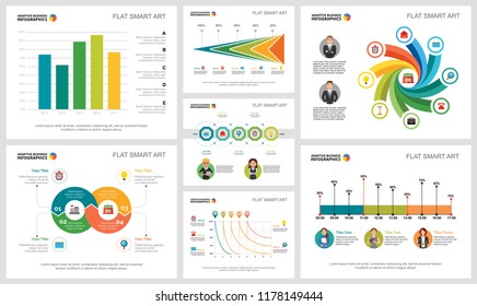 Colorful accounting or production concept infographic charts set. Business design elements for presentation slide templates. For corporate report, advertising, leaflet layout and poster design.