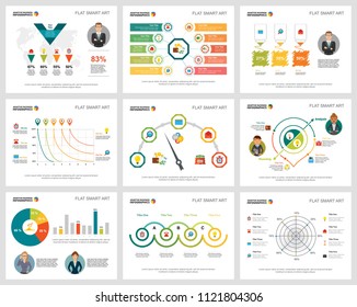 Colorful accounting or statistics concept infographic charts set. Business design elements for presentation slide templates. For corporate report, advertising, leaflet layout and poster design.