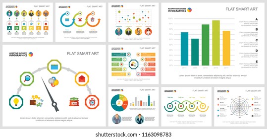 Colorful accounting or statistics concept infographic charts set. Business design elements for presentation slide templates. For corporate report, advertising, leaflet layout and poster design.