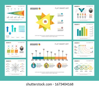 Colorful accounting or statistics concept infographic charts set. Business design elements for presentation slide templates. For corporate report, advertising, leaflet layout and poster design.
