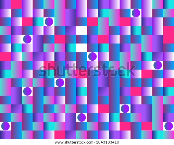 Colorful acid geometric memphis style texture\
with gradients, squares and\
circles