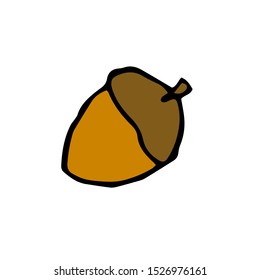 Colorful acorn. Hand drawing sketch. Colorful outline on white background. Picture can be used in advertisement, posters, flyers, banners, logo, further design etc. Vector illustration. EPS10