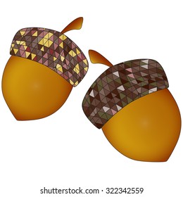 Colorful acorn print. Nuts vector.