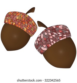 Colorful acorn print. Nuts vector.