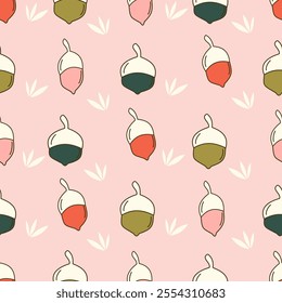 colorful acorn seamless vector pattern background illustration