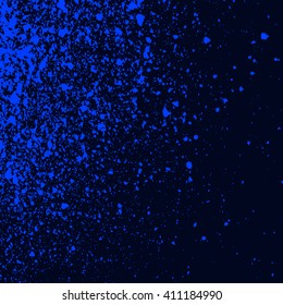 Colorful Acrylic Blue Glitter Paint Splatter On Black Background. Neon Spray Stains Placer Abstract Background, Vector Illustration.