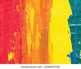 Colorful acrylic brush strokes on high-definition canvas texture. Vibrant rainbow tones create an artistic abstract background for creative and design projects