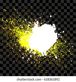 Colorful acrylic explosion paint splatter vector. Small drops, spots of color isolated on transparent. Neon spray stains abstract background carnival art. Colored glitter and sprinkles grainy 
