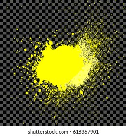 Colorful acrylic explosion paint splatter vector. Small drops, spots of color isolated on transparent. Neon spray stains abstract background carnival art. Colored glitter and sprinkles grainy