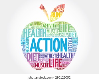 Colorful Action apple word cloud concept