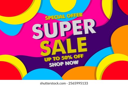 Colorful ad for super sale is displayed design