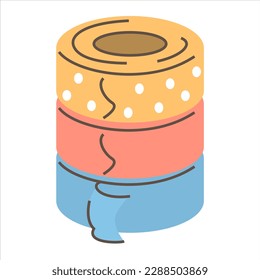 Colorful adhesive tape rolls vector isolated. Sticky tape. Red, yellow and blue tape in doodle style.