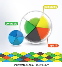 Colorful adjustable infographic - pie graph with  colorful pattern design with five sections and pre composed colors for web site banner illustration or printed presentation or for animation