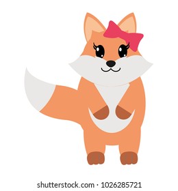 colorful adorable female fox animal with ribbon bow