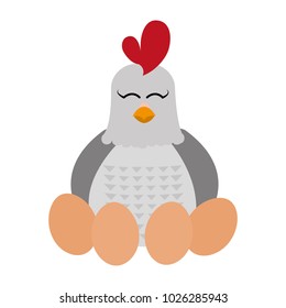 colorful adorable hen farm animal with eggs