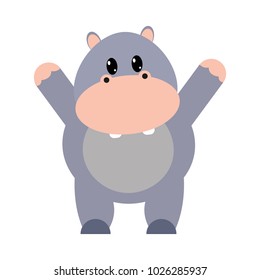 colorful adorable hippopotamus wild animal with hands up