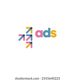 Colorful ADS with Elevate Arrows, Digital Marketing Print Logo Design Vector