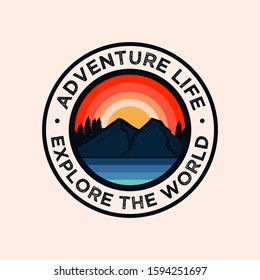 Colorful Adventure Mountain Badge Logo