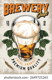 A colorful advertisement highlights a pint glass of beer filled to the brim with a refreshing golden liquid.