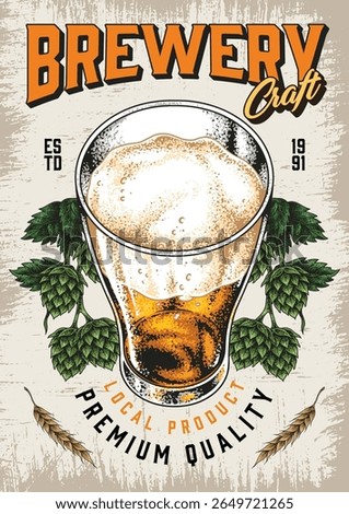 A colorful advertisement highlights a pint glass of beer filled to the brim with a refreshing golden liquid.