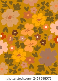 Colorful aesthetic flowers patterns on yellow background for web banner, business presentation, branding package, fabric print, wallpaper, social media post, doodle, notes, book covers, wall decor.
