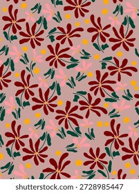 Patrones de flores estéticas coloridas sobre fondo rosa para el Anuncio de Web, presentación de negocios, paquete de marca, impresión de tela, Fondo de pantalla, publicación de redes sociales, doodle, notas, cubiertas de libros, decoración de pared. 

