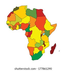 Colorful Africa vector map with separated countries isolated on white background. 