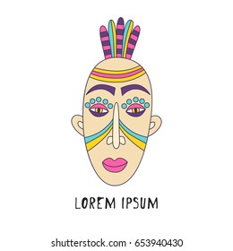Colorful african mask face doodle vector illustration