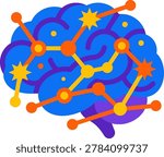 Colorful AI Neural Network Brain Connection Science Concept Flat Vector Illustration