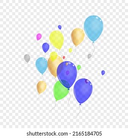 Colorful Air Background Transparent Vector. Balloon Concept Border. Purple Entertainment. Blue Baloon. Toy Graphic Card.