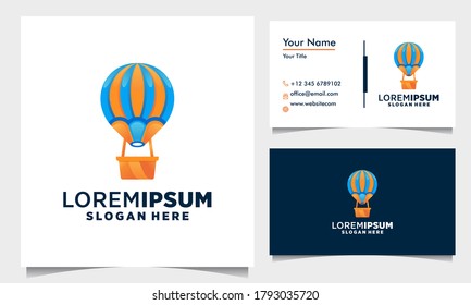 colorful air balloon logo design, colorful ballon vector illustration concept with business card template