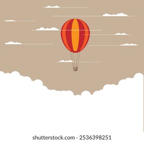 Balão de Ar Colorido no Espaço de Cópia do Céu. Viajar e conceito de aventura arte vetorial