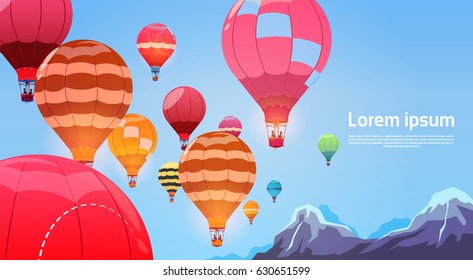 Colorful Air Balloons Flying In Sky Banner Flat Vector Illustration