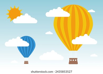 Colorful Air Balloons on sky with cloud. Paper art.