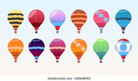 Colorful Air Balloons Set, Airship Collection Flat Vector Illustration