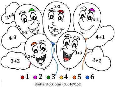 Colorful air balls and clouds as the counting for little kids - coloring book - vector