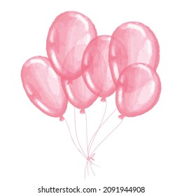 Colorful air baloons. pink Watercolor object on the white background, aquarelle. Vector illustration. Hand-drawn decorative element useful for invitations, scrapbooking, design. Birthday party