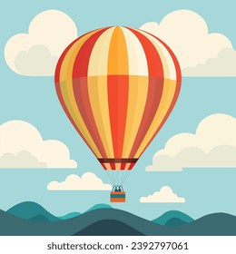 Colorful air hot balloon illustration in the sky. Illustration in flat style