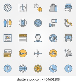 Colorful air travel or airport icons - vector set of airport symbols or travel signs