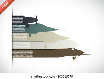 Colorful aircraft presentations with five text box