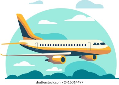 Ilustración colorida del icono de vuelo del avión en estilo plano 