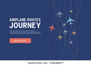 Colorful Airplane line path. Airplane routes of journey banner template.