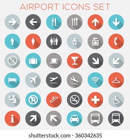 Colorful Airport Signage Icons Set - Vector Eps10